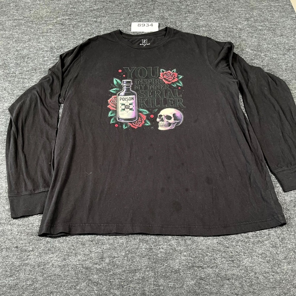 George T Shirt Mens 2XL Tall Black Skull Rose‎ Graphic Print Cotton Crew Neck